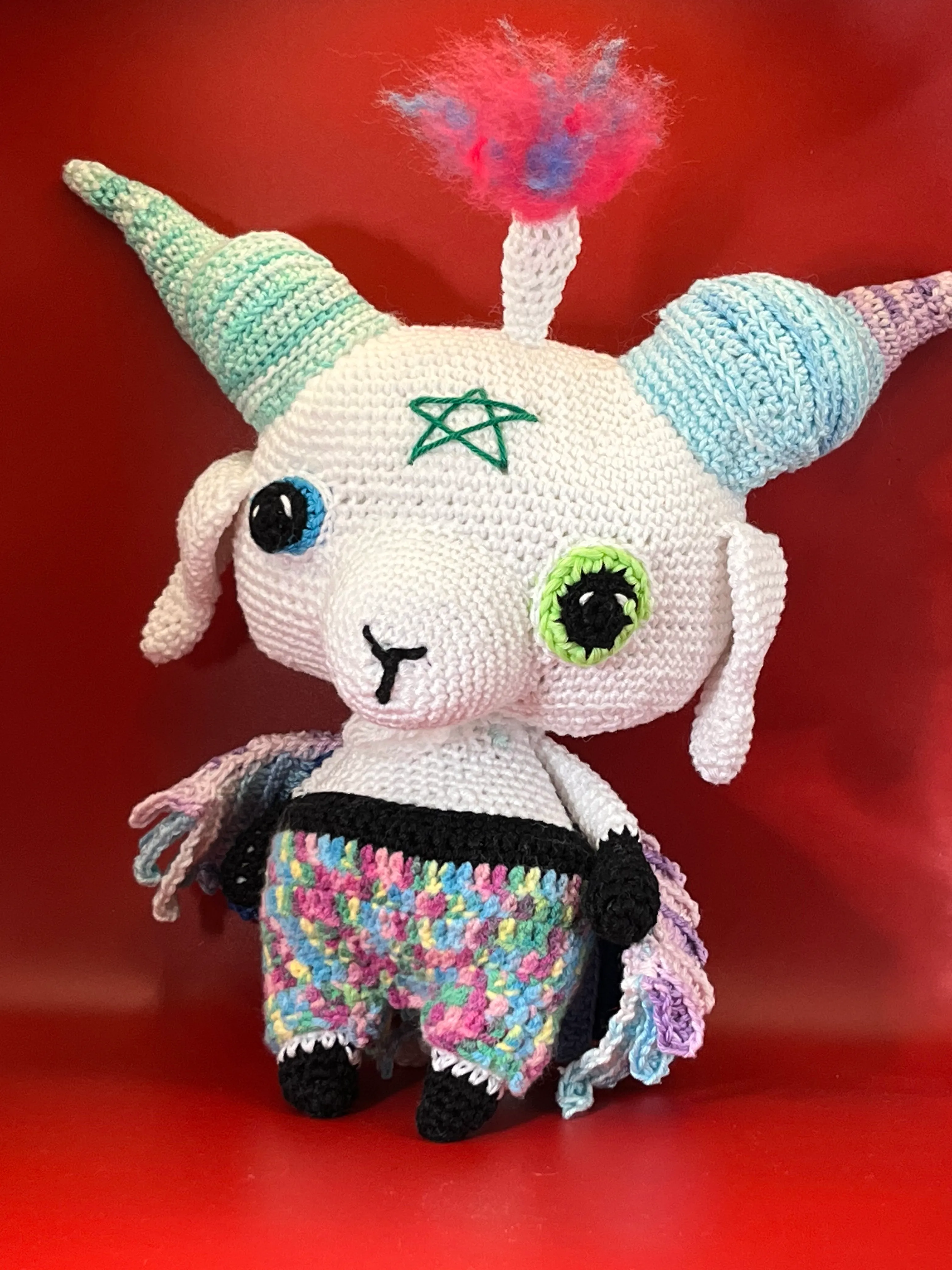 Alternate view showing Baphomet’s curled multicoloured horns
