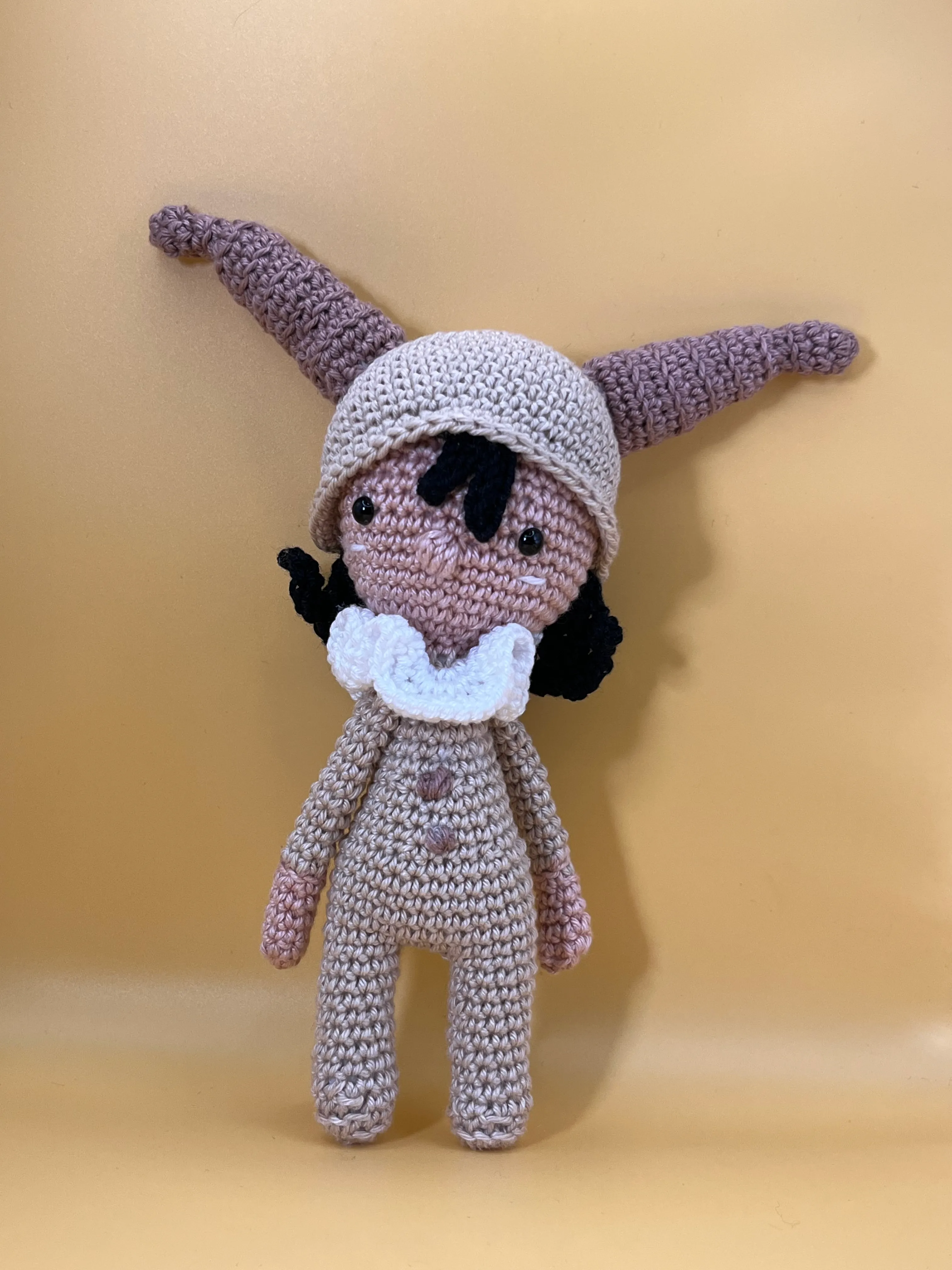 Alternate view showing the Capricorn gnome’s crocheted horns and beard